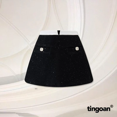 TINGOAN® - Chân váy tweed đen cạp lửng xẻ V cạp SUPER STAR TWEED SKIRT/BL