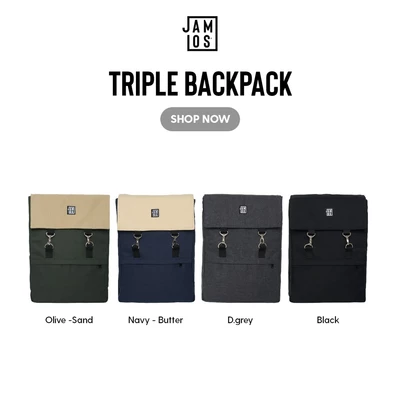 Jamlos Triple Backpack - Balo thời trang vải canvas nhiều ngăn đi học và làm vừa laptop 15inch