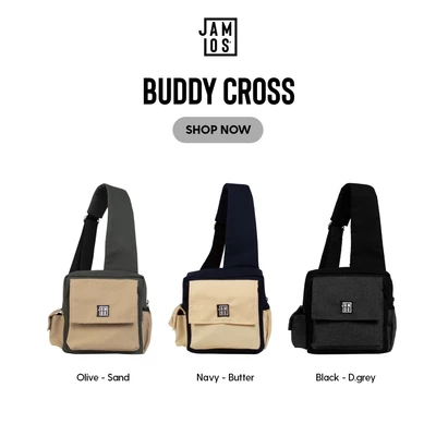 Jamlos Buddy Cross - Túi đeo chéo dáng hộp sau lưng trước ngực thời trang tiện ích canvas nhiều ngăn