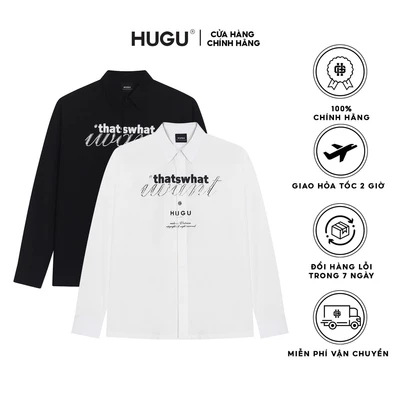Áo sơ mi tay dài in hình logo HUGU - SATORO - Chất vải ford kate cao cấp thoáng mát - unisex