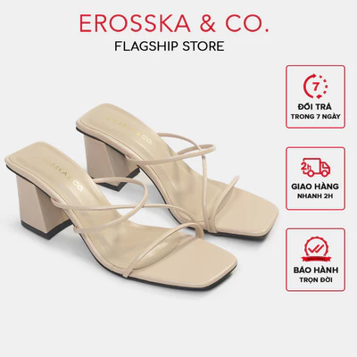 Erosska - Dép cao gót nữ phối dây mảnh kiểu dáng Hàn Quốc cao màu nude cao 7cm - EM074