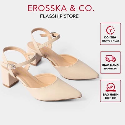 Erosska - Giày cao gót mũi nhọn phối dây hở gót màu nude cao 5cm - EK001