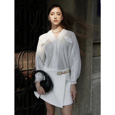 COCO SIN - Áo Tơ Xốp Trắng Tay Dài