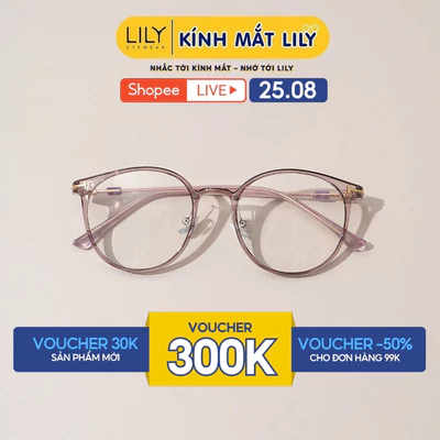 Gọng kính mắt tròn nam nữ LILYEYEWEAR càng nhựa bền nhiều màu thời trang 9588