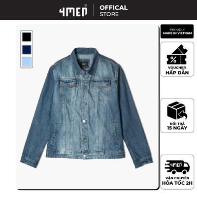 Áo Khoác Nam Jeans Regular 4MEN AK048 cá tính, phong cách, chống nắng, bền màu đẹp, hiện đại