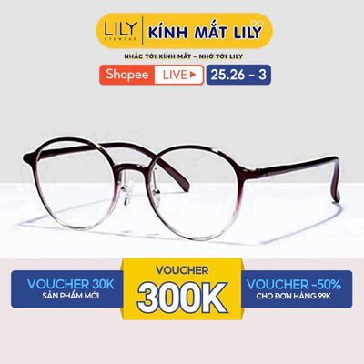 Gọng kính nam nữ LILYEYEWEAR mắt tròn nhựa dẻo thanh mảnh kiểu dáng cơ bản dễ đeo 7208