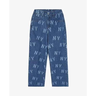 MLB - Quần jeans nữ ống rộng phối họa tiết monogram_3FDPB0141-50INS