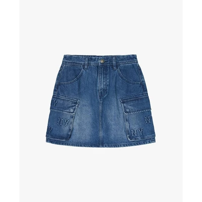 MLB - Chân váy denim phom chữ A mini Embo Monogram_3FDSM0444-50INS