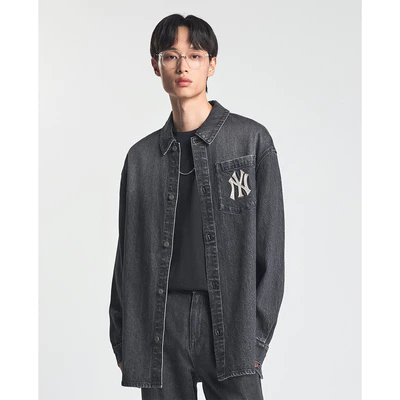 MLB - Áo sơ mi denim unisex cổ bẻ tay dài thời trang_3ADRV0144-50CGS
