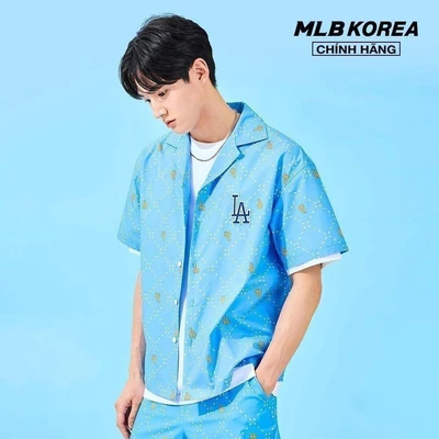 MLB - Áo sơ mi unisex cổ bẻ tay ngắn Mega Dia Monogram_3AWSM0533-07SBS