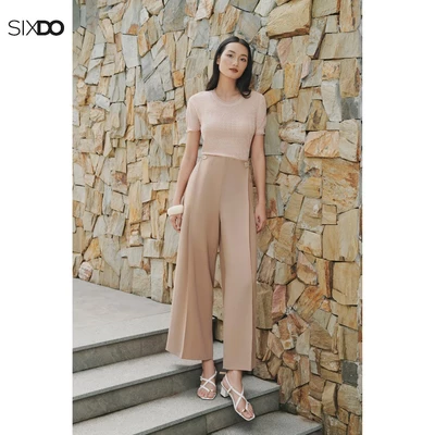 Quần nữ nâu nhạt phối cúc SIXDO (Light Brown Woven Loose Pants)