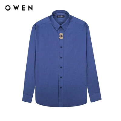 OWEN - Áo sơ mi dài tay Slim Fit AS230664D màu Navy chất liệu Bamboo
