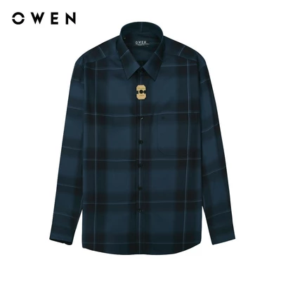 OWEN - Áo sơ mi dài tay Regularfit AR230701DT màu Xanh chất liệu Bamboo