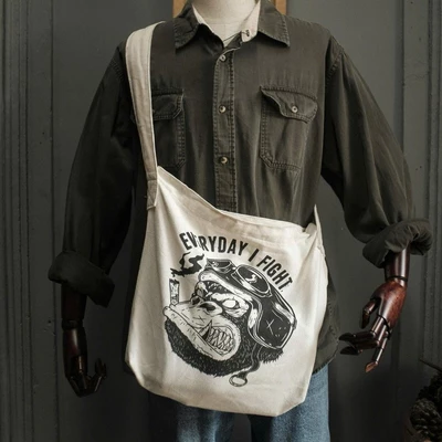 Túi Tote Gori Bag Unisex Nam / Nữ Gori In Họa Tiết Khỉ Chất Liệu Cao Cấp Màu Trắng Gạo