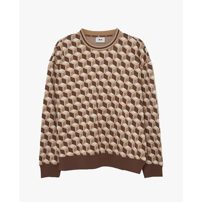 MLB - Áo sweatshirt unisex cổ tròn tay dài Cube Monogram Allover Jaquard_3AMTM0434-43BRM