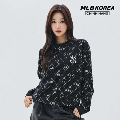 MLB - Áo sweatshirt unisex cổ tròn tay dài Diamond Monogram Jacquard_3AMTM0134-50BKS