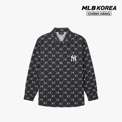MLB - Áo sơ mi unisex cổ bẻ tay dài Diamond Monogram Jacquard Cotton_3AWSM0541-50BKS
