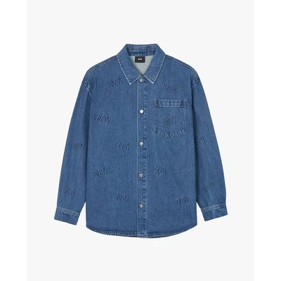 MLB - Áo sơ mi denim cổ bẻ tay dài Classic Embossed Monogram_3ADRM0841-50INS