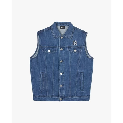 MLB - Áo khoác denim unisex cổ bẻ sát nách Basic Mega Logo_3AVTB0141-50INS