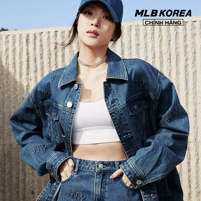 MLB - Áo khoác denim cổ bẻ tay dài Classic Monogram Embossed_3ADKM0341-50INS