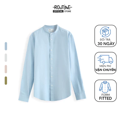 Áo Sơ Mi Nam Oxford Cổ Trụ Tay Dài Trơn Form Fitted  - Routine 10S24SHL006C