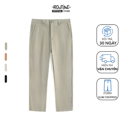 Quần Kaki Nam Premium Ống Ôm Trơn Form Slim Cropped - Routine 10S24PCA001P