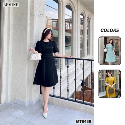 Đầm công sở chạy chỉ tùng xoè BEMINE MT6436