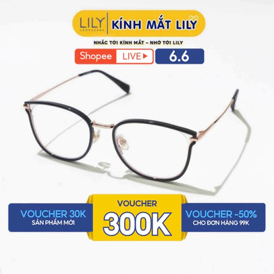 Gọng kính vuông bo tròn nam nữ LILYEYEWEAR càng kính kim loại thanh mảnh kiểu dáng thời trang m2293