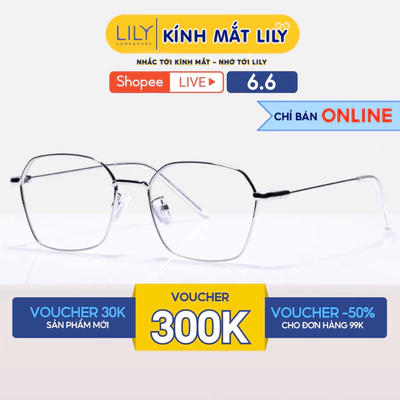 Gọng kính cận nam nữ Lilyeyewear chất liệu kim loại mắt đa giác thanh mảnh 282308
