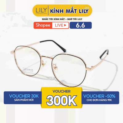 Gọng kính nam nữ LILYEYEWEAR mắt tròn chất liệu kim loại chắc chắn kiểu dáng thời trang 9134