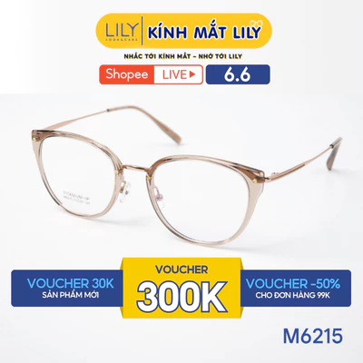 Gọng kính mắt mèo LILYEYEWEAR chất liệu nhựa phối càng Titan cao cấp kiểu dáng hiện đại màu sắc thời trang M6215