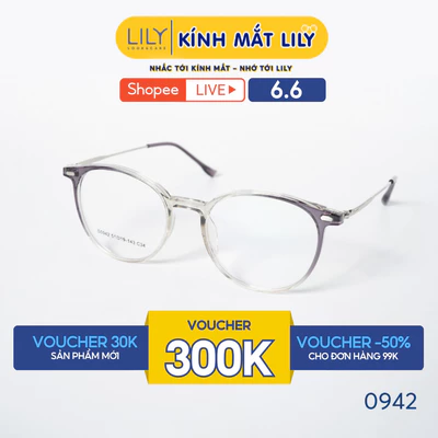 Gọng kính tròn nam nữ LILYEYEWEAR chất liệu nhựa phối càng kim loại cao cấp kiểu dáng hiện đại màu sắc thời trang 0942