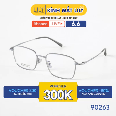 Gọng kính mắt vuông nam nữ LILYEYEWEAR chất liệu kim loại cao cấp chắc chắn, kiểu dáng hiện đại màu sắc thời trang 90263