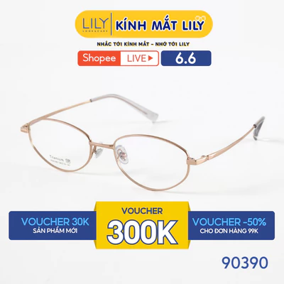 Gọng kính mắt Oval nam nữ LILYEYEWEAR chất liệu kim loại cao cấp chắc chắn, kiểu dáng hiện đại màu sắc thời trang 90390