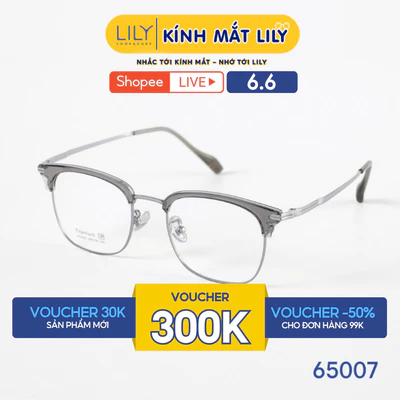 Gọng kính mắt vuông nam nữ LILYEYEWEAR chất liệu kim loại cao cấp chắc chắn, kiểu dáng hiện đại màu sắc thời trang 65007