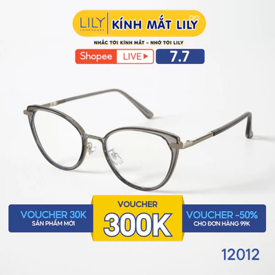 Gọng kính mắt mèo nam nữ LILYEYEWEAR chất liệu nhựa phối càng kim loại cao cấp, kiểu dáng hiện đại thời trang 12012