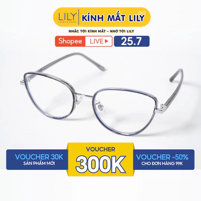 Gọng kính mắt mèo nam nữ LILYEYEWEAR chất liệu nhựa phối kim loại cao cấp kiểu dáng thời trang màu sắc hiện đại 9515