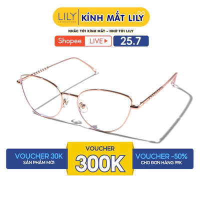 Gọng kính mắt mèo nam nữ LILYEYEWEAR chất liệu kim loại cao cấp chắc chắn kiểu dáng hiện đại màu sắc thời trang 93006