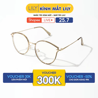 Gọng kính mắt mèo nam nữ LILYEYEWEAR chất liệu nhựa phối càng kim loại cao cấp kiểu dáng hiện đại thời trang 23001