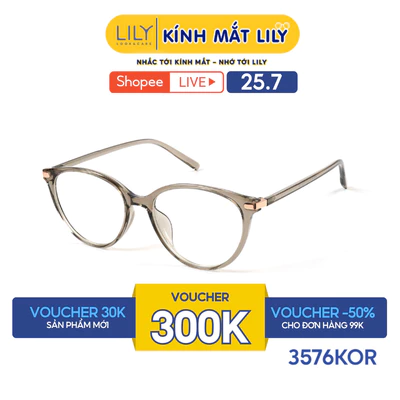 Gọng kính mắt mèo nam nữ LILYEYEWEAR chất liệu nhựa cao cấp chắc chắn kiểu dáng hiện đại màu sác thời trang 3576KOR