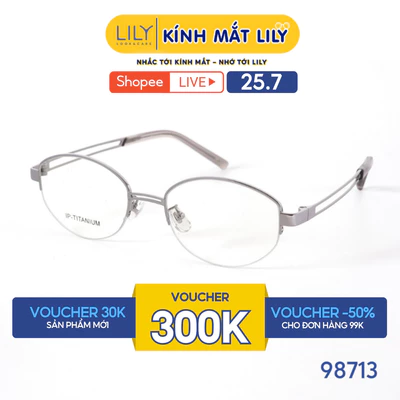 Kính mắt Oval thời trang nam nữ LILYEYEWEAR chất liệu Titan cao cấp chắc chắn kiểu dáng hiện đại thanh lịch 98713