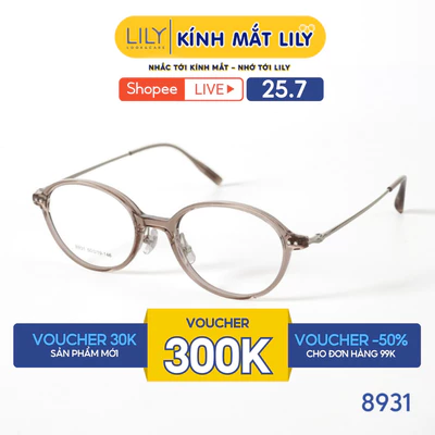 Gọng kính mắt Oval nam nữ LILYEYEWEAR chất liệu nhựa phối càng Titan cao cấp kiểu dáng hiện đại màu sắc thời trang 8931