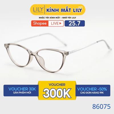Gọng kính mắt mèo nam nữ LILYEYEWEAR chất liệu nhựa phối càng kim loại cao cấp kiểu dáng hiện đại thời trang 86075KOR