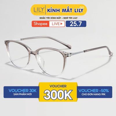 Gọng kính mắt oval nam nữ LILYEYEWEAR chất liệu nhựa phối càng kim loại cao cấp kiểu dáng hiện thời trang 86161KOR