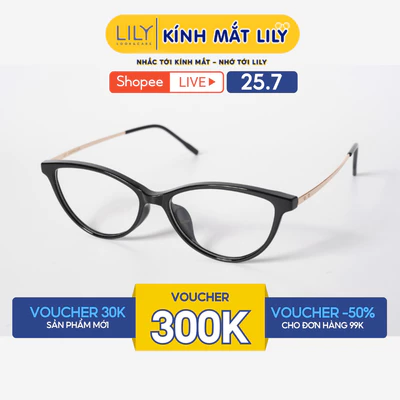 Gọng kính mắt mèo nam nữ LILYEYEWEAR chất liệu nhựa phối càng kim loại cao cấp kiểu dáng hiện đại thời trang 56809