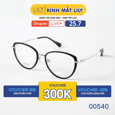 Gọng kính mắt mèo nam nữ LILYEYEWEAR chất liệu nhựa càng Titanium cao cấp chắc chắn, kiểu dáng thời trang 00540