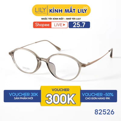 Gọng kính mắt Oval nam nữ LILYEYEWEAR chất liệu nhựa phối càng Titan cao cấp kiểu dáng hiện đại màu sắc thời trang 82526