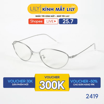 Gọng kính mắt oval nam nữ LILYEYEWEAR chất liệu kim loại cao cấp chắc chắn, kiểu dáng hiện đại thời trang 2419