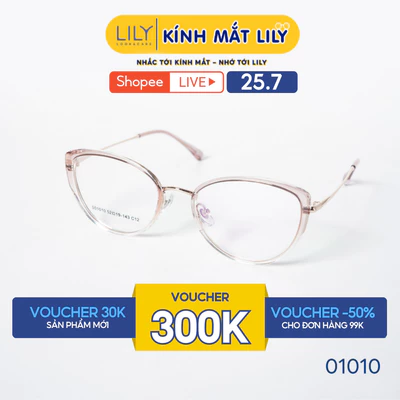 Gọng kính mắt mèo nam nữ LILYEYEWEAR chất liệu nhựa phối càng kim loại cao cấp kiểu dáng hiện đại thời trang 01010
