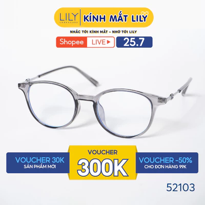 Gọng kính mắt Oval nam nữ LILYEYEWEAR chất liệu nhựa phối càng kim loại cao cấp kiểu dáng hiện đại thời trang 52103